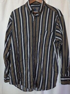 Vintage Salmon River Traders Striped Button Up Mens  Preppy L 100% Cotton